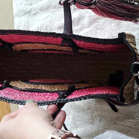 Rebecca Minkoff Pink and Beige Wicker Concentric Circle Tote Hand Bag - Picture 10 of 10